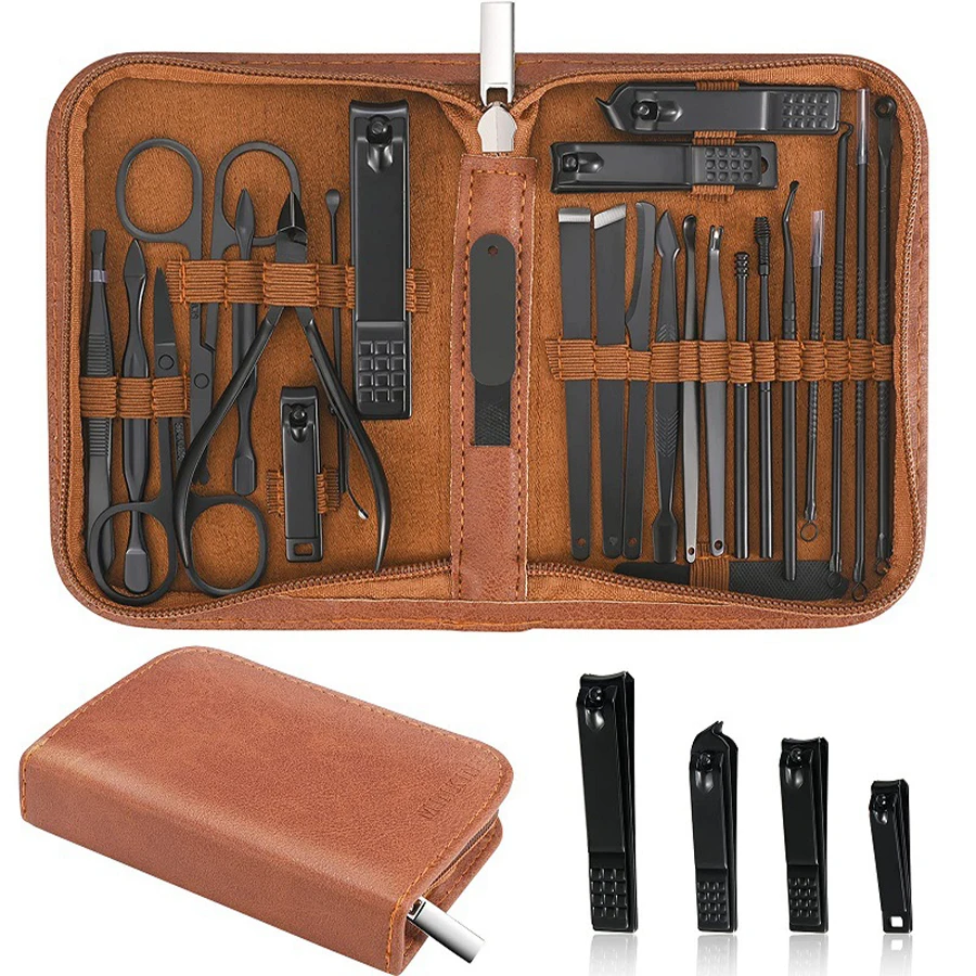 Kit de Cortaúñas 26 Piezas Acero Inoxidable Kit de Manicura Profesional con Estuche de Viaje de Lujo 6