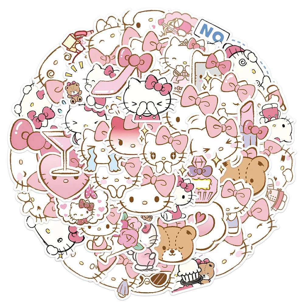 10/30/50pcs Cute Hello Kitty Cartoon Stickers Kawaii Sanrio Anime Graffiti Decal Water Bottle Phone Case Laptop Sticker giocattolo per bambini