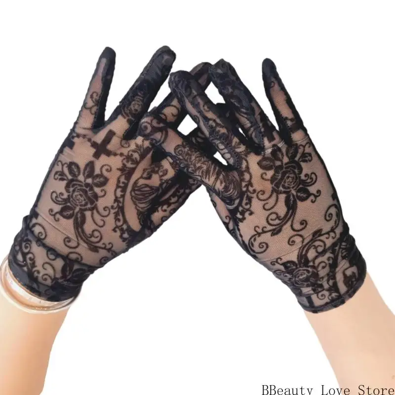 

Эластичные кружевные перчатки, готический костюм с узором в виде крестов и черепов, незаменимый для вечеринки на Хэллоуин и