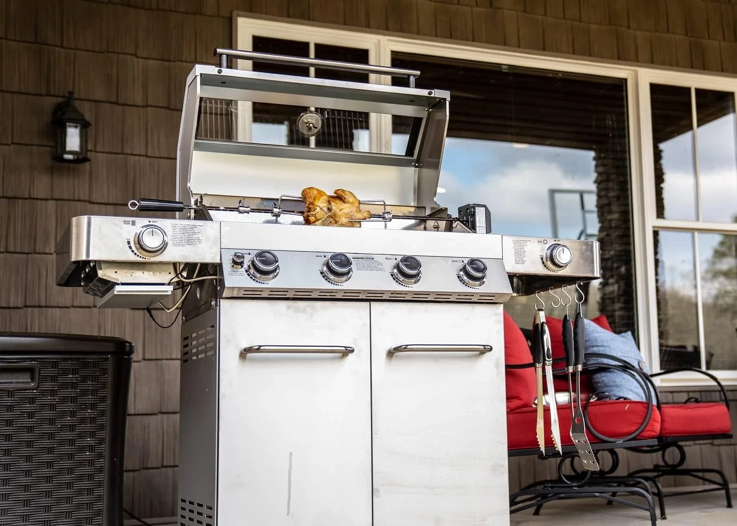 4-Burner Propane Gas Grills Stainless Steel Cabinet Style with Infrared Side Sear & Side Burners with Stainless Steel