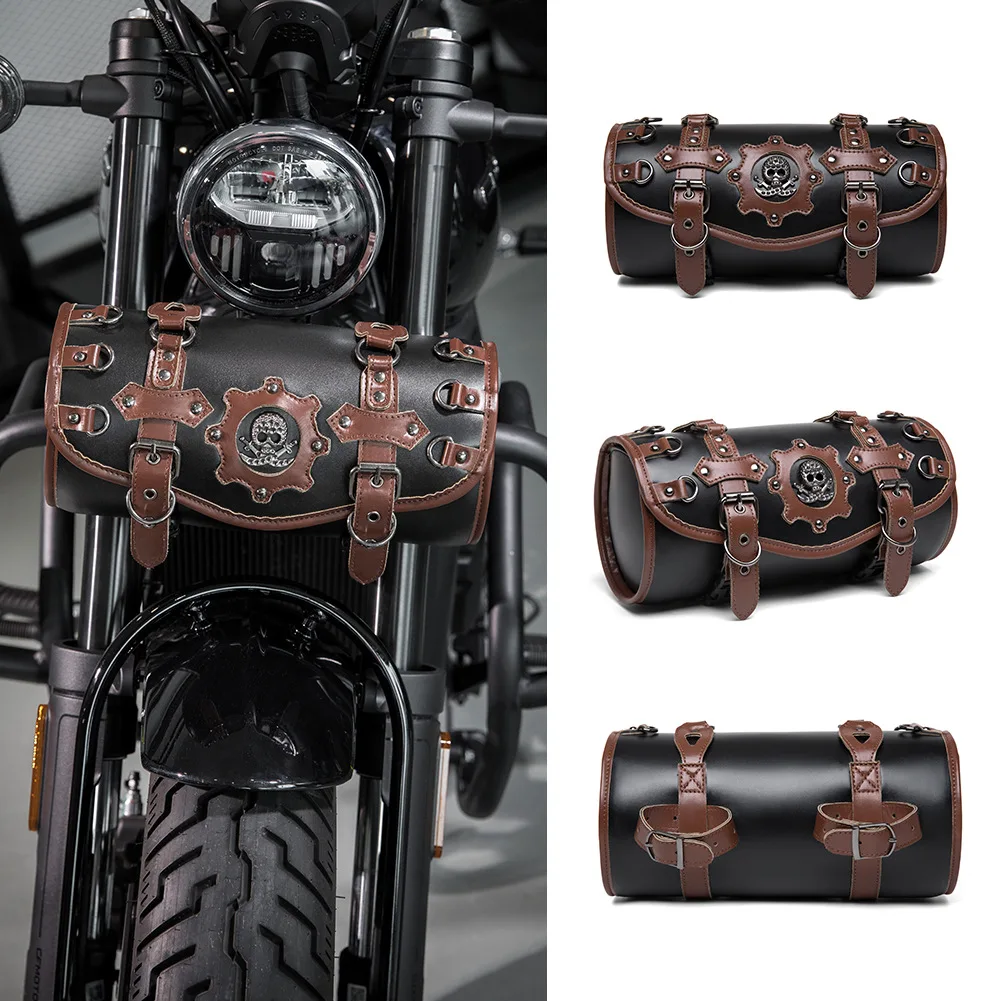 

Punk Style Motorcycle Front Fork Tool Bag PU Leather Saddlebag Suitable for Bikers Storage Needs Daily Commute Handlebar Storage