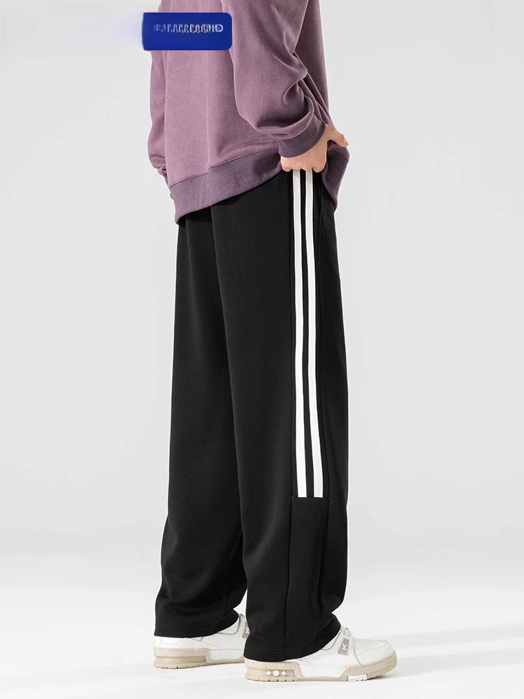 Wassup dúzia listra americana decorativa na moda workwear casual solto em linha reta malha moletom masculino faion calças casuais