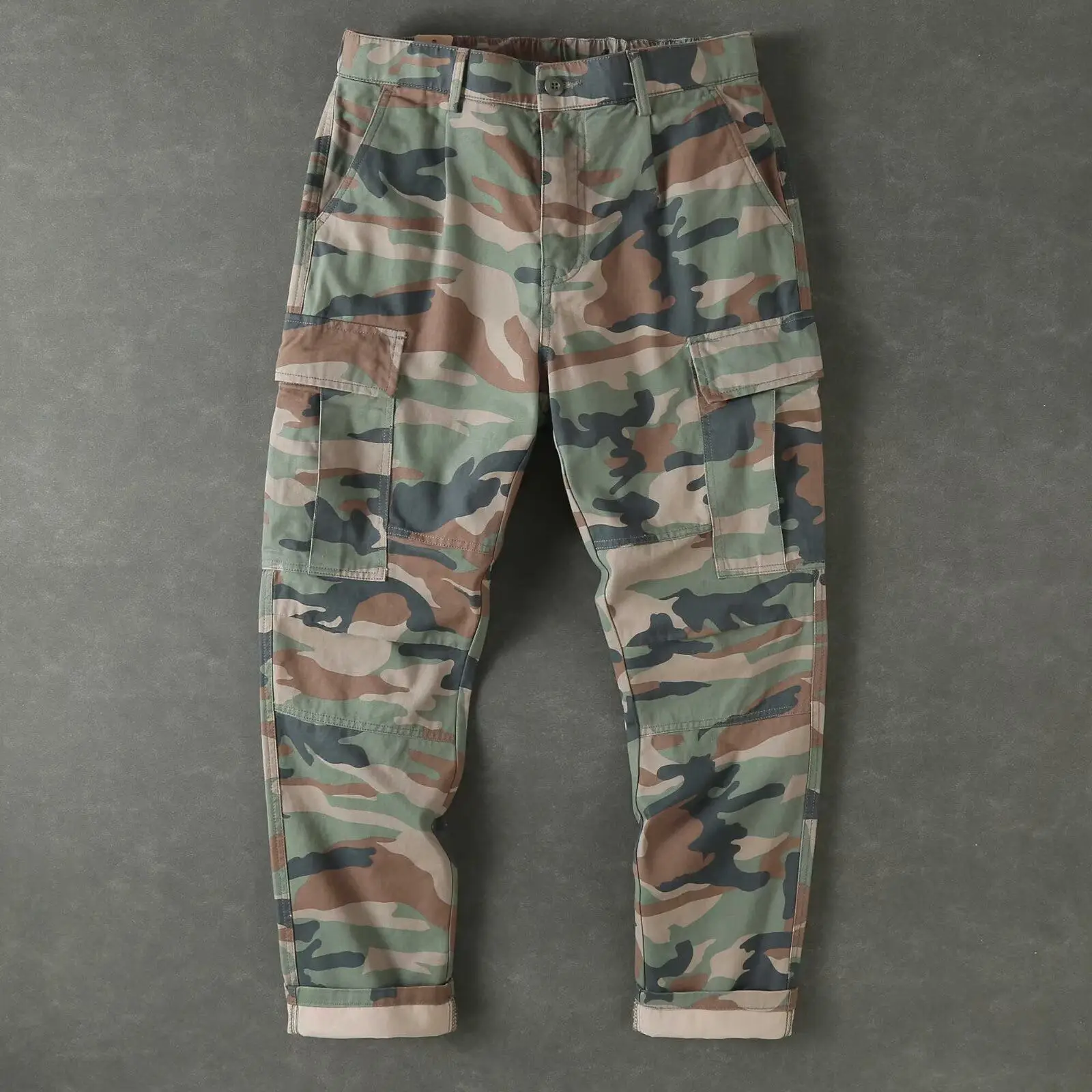 Summer Thin 2026 Loose Large Size Outdoor Camouflage Pants Multi-pocket Overalls Men's Tied Feet Small Feet Men's Casual Pants