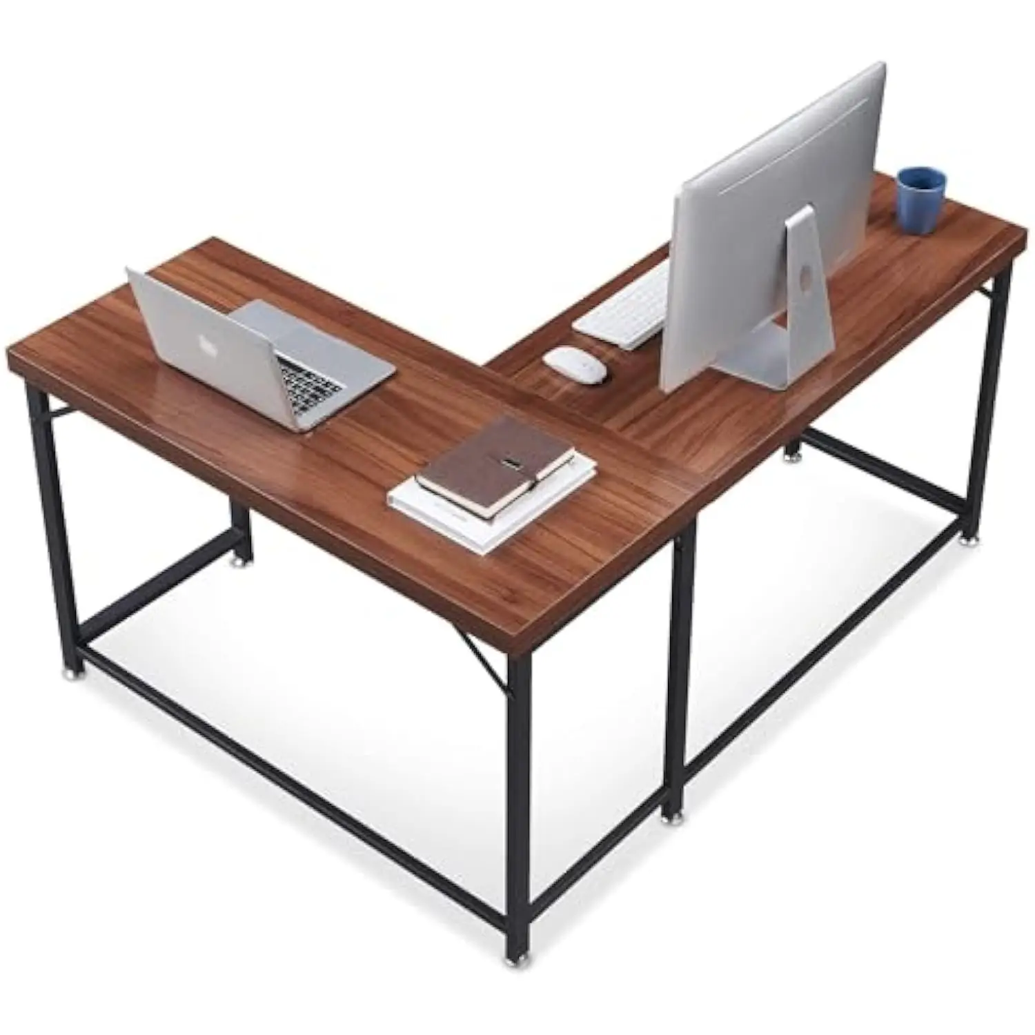 

ivinta L-Shaped Computer Desk, 2-Person Home Office Desk with White Tabletop, Space-Saving Writing Desk with Sturdy Metal Frame