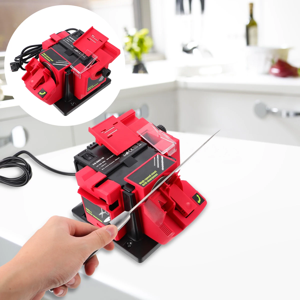 

1Pcs Automatic Electric Sharpener Portable Multi-Purpose Kitchen Sharpening Tool Plastic Body Automatic Sharpener