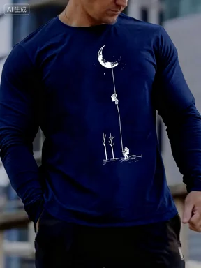 2026 الرجال الأساسية الدافئة الداخلية فضفاضة تنفس مريحة طويلة الأكمام الرياضة عادية مطبوعة الجولة الرقبة طويلة الأكمام تي شيرت