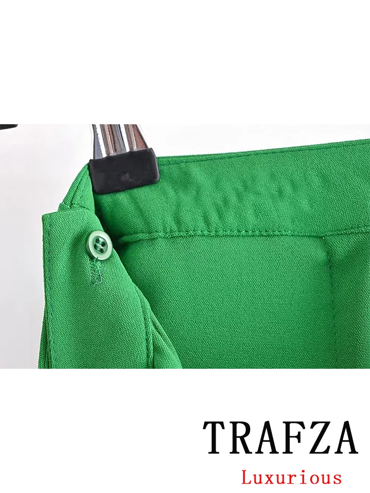 TRAFZA Vintage Casual Chic Solid Women Suit O-Neck Short Slim Single Button Vest Loose Long Skirt New Fashion 2024 Summer Sets