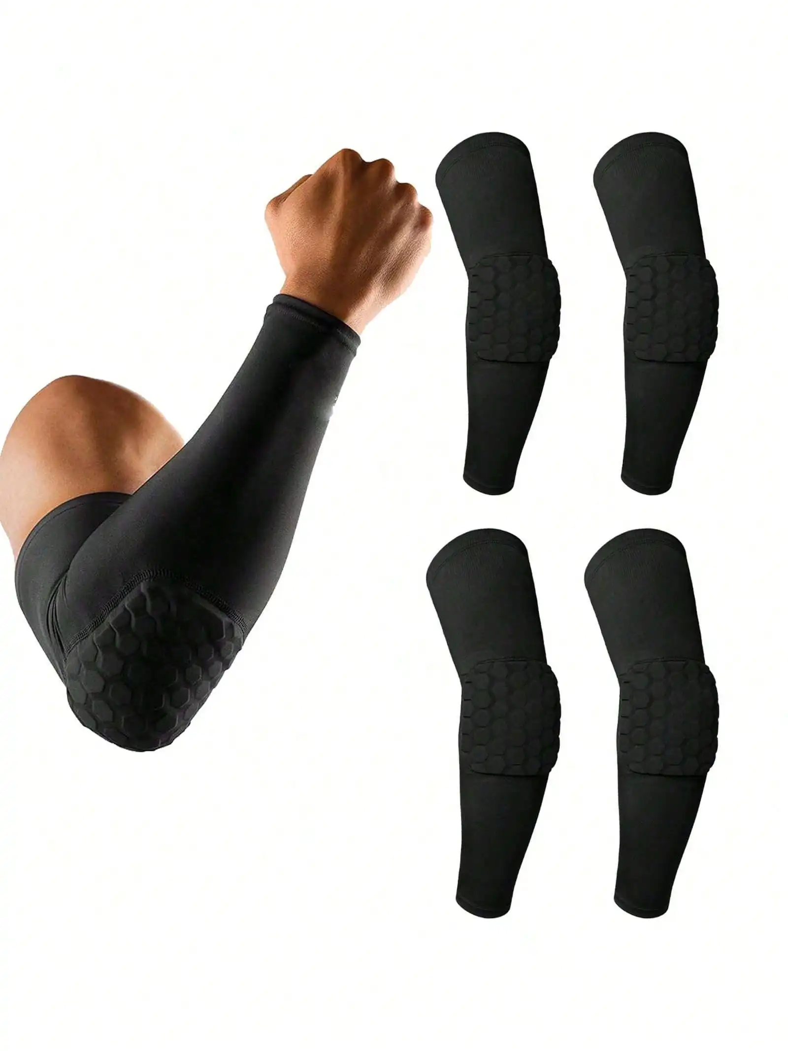 

4pcs Padded Elbow Forearm Sleeves Compression Arm Protective Support, Padded Arm Sleeves, Hand & Arm Pads, Sports Elbow Guards, Summer Outdoor Sports Black Elbow Guards, Arm Guards With Thickened Compression Protective Cover Shape, Wrist Guards, Cycling,