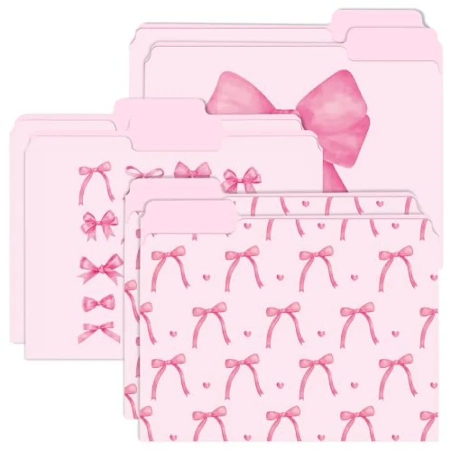 

12Pcs Coquette File Folders, Letter Size Bowknot Decorative File Pockets with 1/3 Cut Tab Pretty Colored Folders for Office Hom