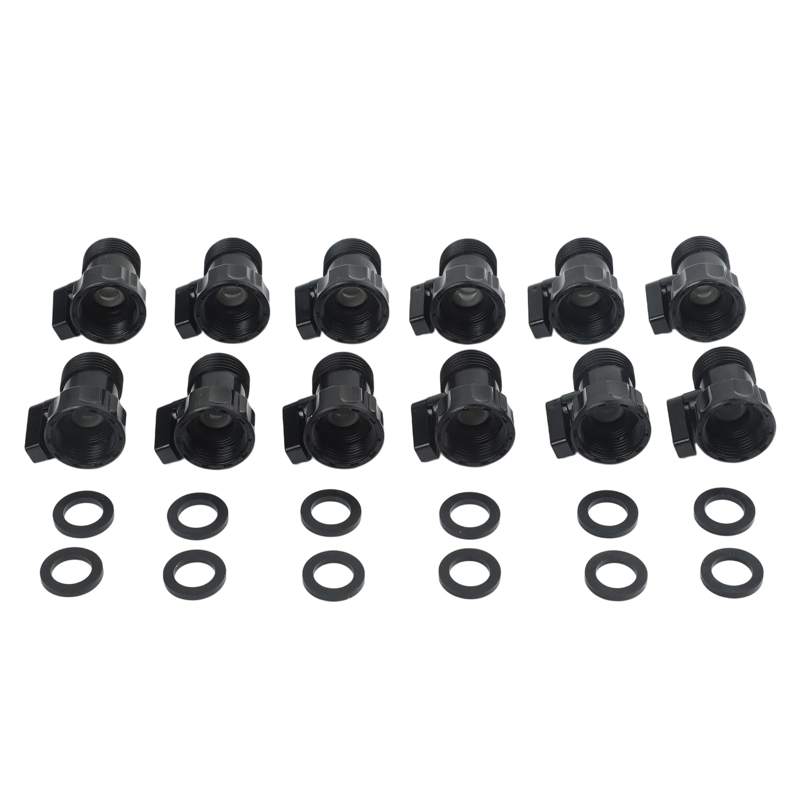 12 Pcs Black 3/4 Inch Garden Hose Shut Off Valve Plastic Water Flow Control Switch For Irrigation Sprinkler RV Connector