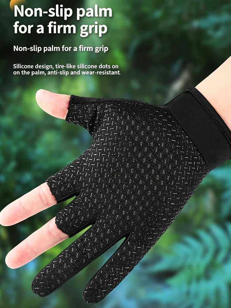 1 Paar Angelhandschuhe mit Sonnenschutz, 3 Freie Finger, Rutschfest, Atmungsaktiv, Geeignet für Outdoor-Sport, Radfahren, Angeln – Detail 2