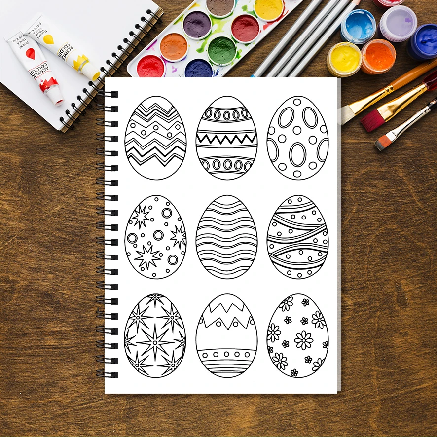 Easter Eggs Adult Coloring Book with Many Styles - 8.3x 11.2 Inch 32 Page Coloring Book - Helps Reduce Stress and Ease Emotions