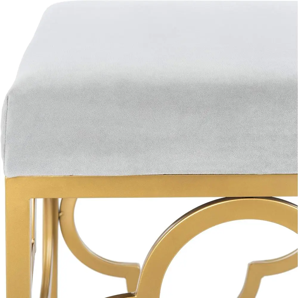 Glamorous Grey Velvet & Gold 45 Rectangle Bench by Safavieh Home Fleur image 6