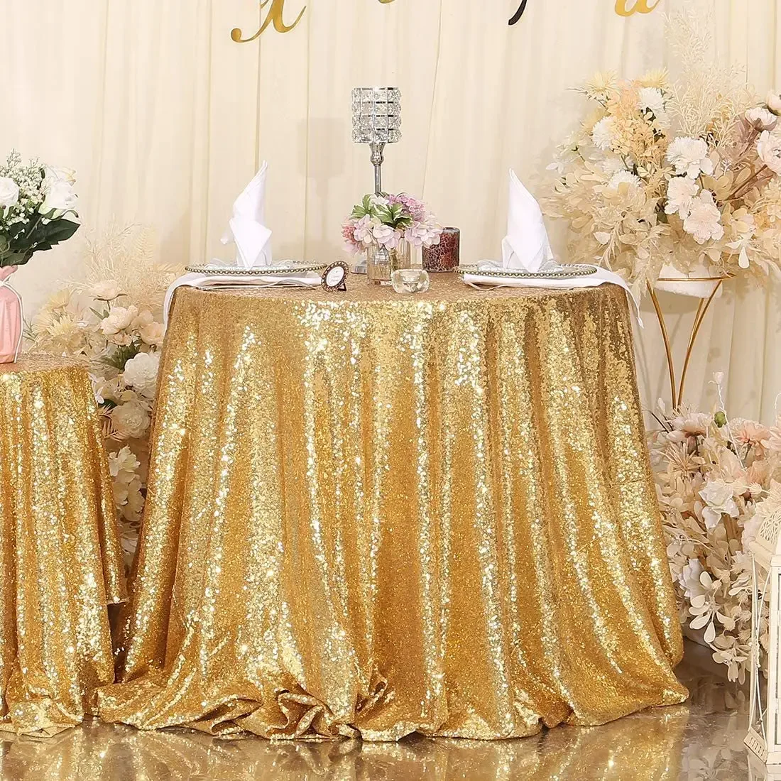 60cm Glitter Tablecloth  Sequin Round Table Cover Gold Table Cloth for Wedding Birthday Baby Shower Party Home Table Decoration