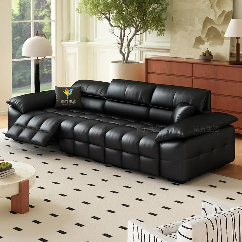 Simple Italian minimalist multi-functional sofa electric adjustable telescopic head layer cowhide leather sofa