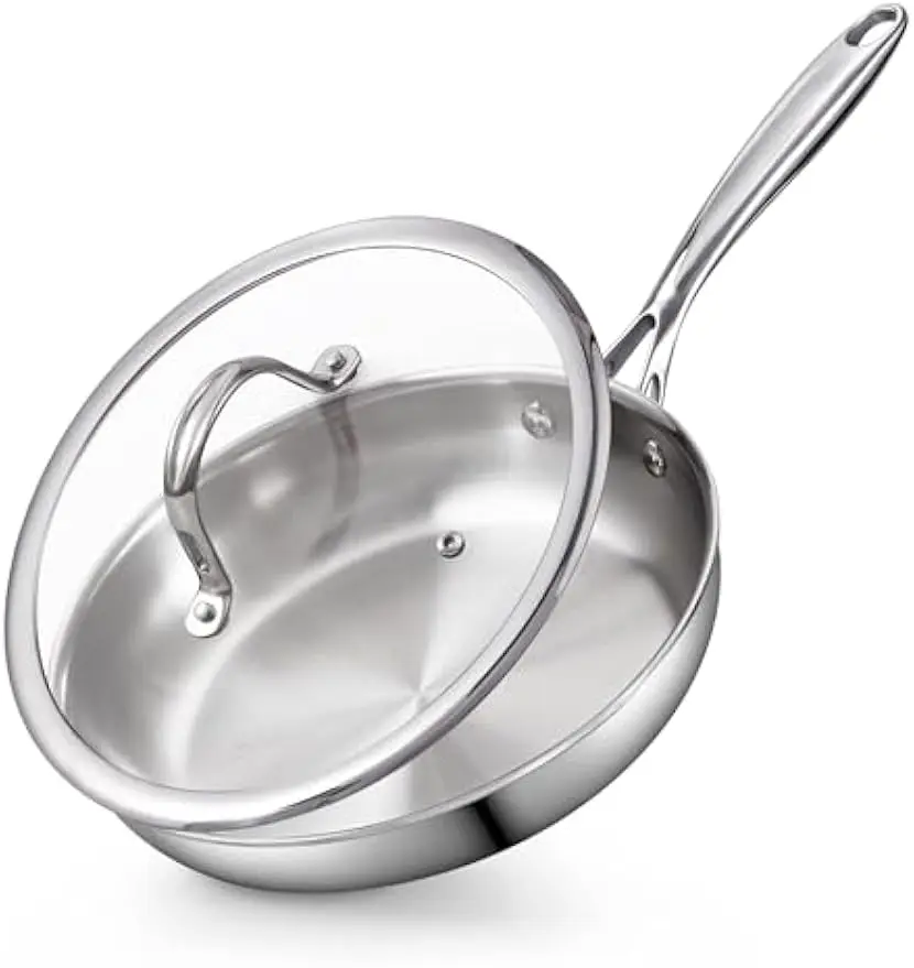 

8-дюймовая сковорода из нержавеющей стали с крышкой, многослойный вок для равномерного нагрева, совместимость со всеми плитами