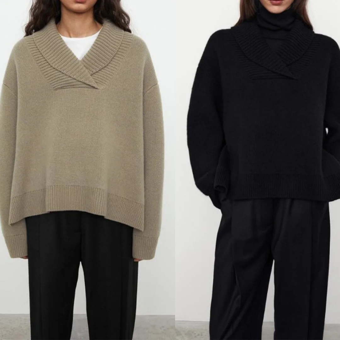 

Fall/Winter New Arrival: Women'S Oversized Collar Sweater - Simple Casual Long-Sleeve Knit Top