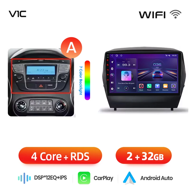 Junsun draadloze CarPlay Android Auto autoradio voor Hyundai ix35 / Tucson Mk2 (LM) 2009-2015 met ingebouwde koelventilator, Android GPS navigatie, multimediaspeler, WiFi, DSP, RDS, BT, SWC, IPS