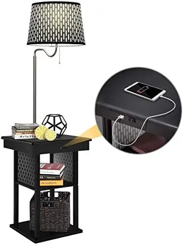 

Floor Lamp, Swing Arm Lamp w/Shade Built in End Table Includes 2 USB Ports (White Shade) Half moon lash light Rgb corner lamp