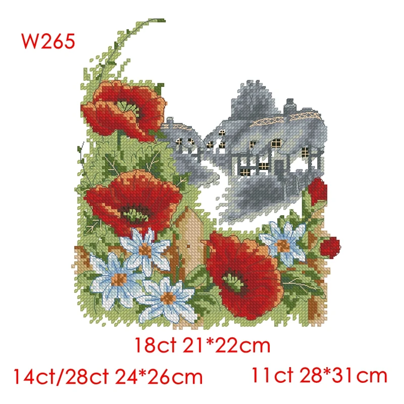 Cross Stitch Kit Four Seasons Summer Poppy 28ct 18ct 14ct 11ct Can be Customized Printed Fabric Material Pack