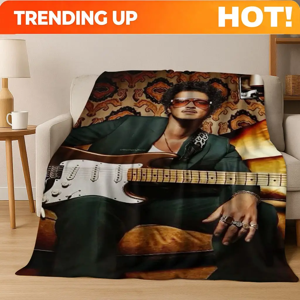 Customize 3D Bruno Mars Superstar Art Flannel Blanket,Cozy Soft Throw Blanket for Home Bedroom Bed Sofa Picnic Office Cover Gift