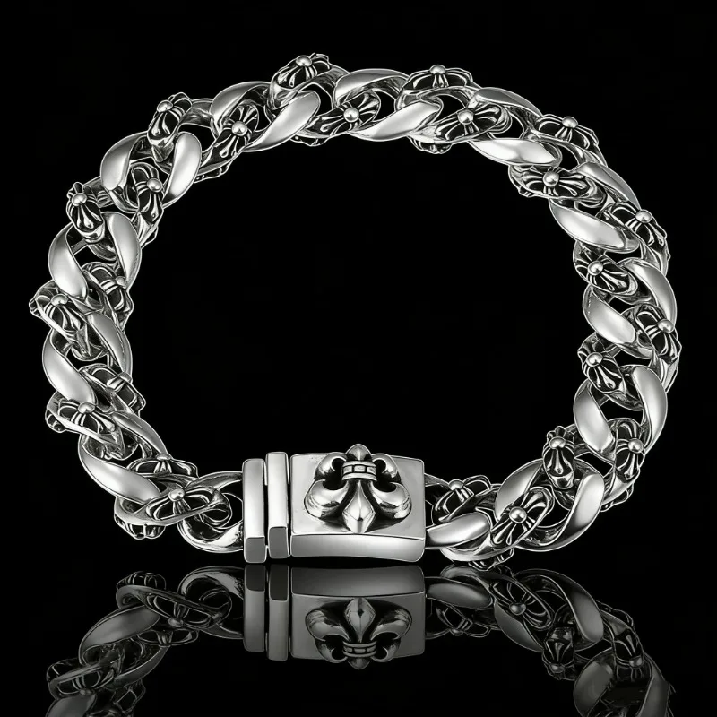 

Новый браслет из серебра S925 пробы в стиле хип-хоп и панк, модный, универсальный, ретро, с элементами цветка и головы, коллекция 2026 года