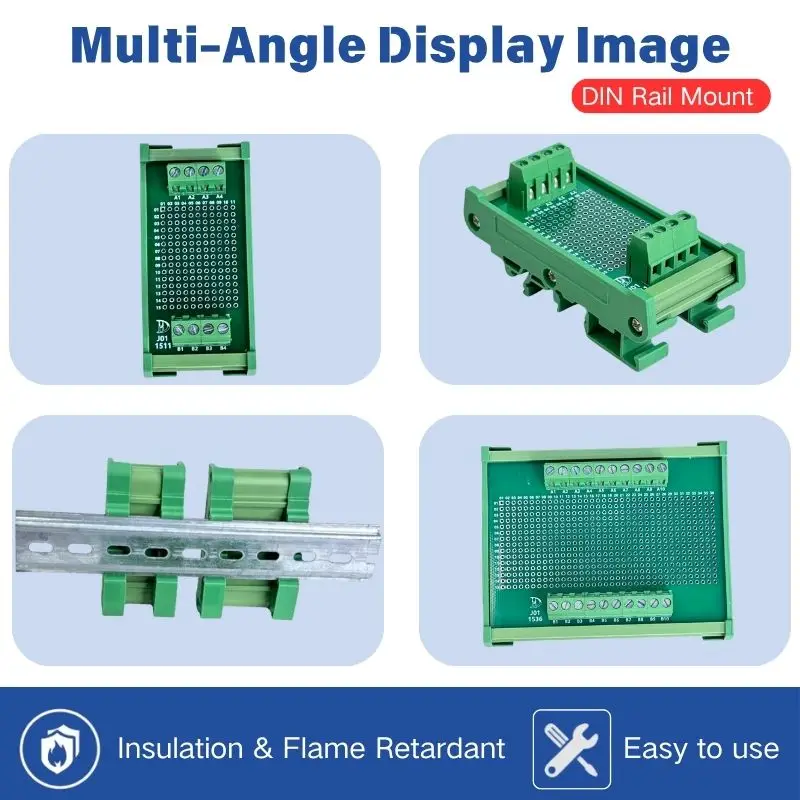 DIN‑rail mount electronic board with terminal blocks, PCB experimental soldering board, circuit test circuit board