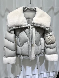 2024 Autumn Winter Women's Goose Down Jacket With Real Sheep Fur Collar Women Warm Coat Luxury Thick Outwear Female Coat