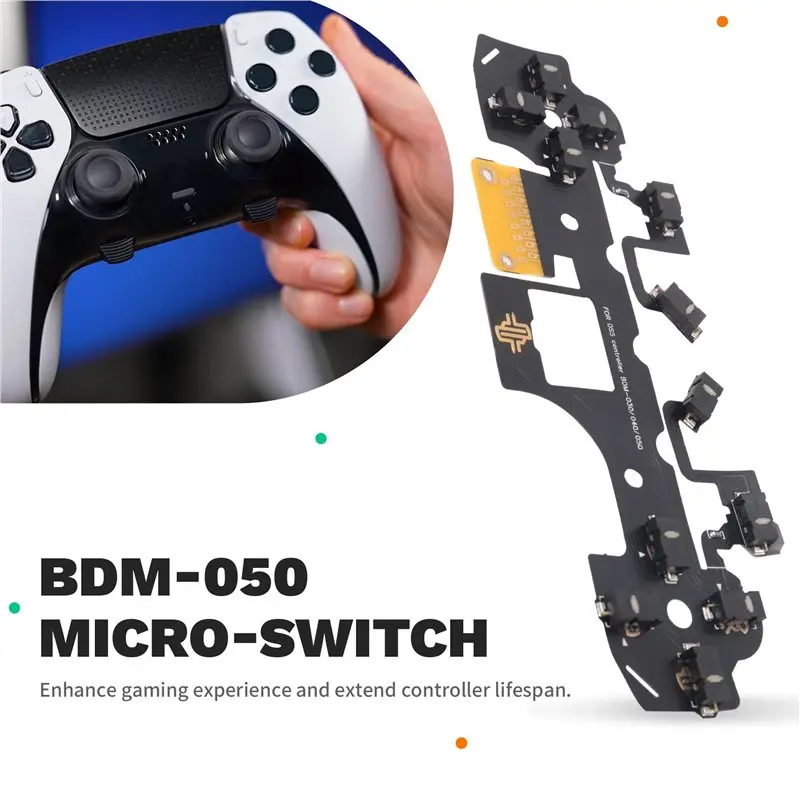 DT98 Ergonomic Tactile Clicky Micro-Switch Hair Trigger Kit Joystick Cap for PS5 Controller BDM-030/040/050 12 Key Click Black