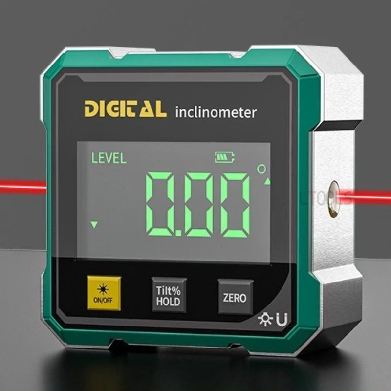 مقياس زاوية رقمي مغناطيسي أخضر جديد مع مقياس أفقي منقلة إلكترونية بالليزر مقياس زاوية الميل مسطرة قياس المنحدر