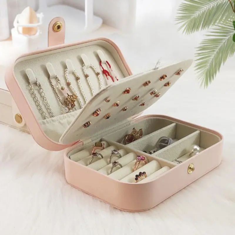 

Портативный органайзер для ювелирных изделий из искусственной кожи, коробка для хранения, серьги, кольцо, ожерелье, чехол для хранения ювелирных изделий, держатель для дисплея, женский