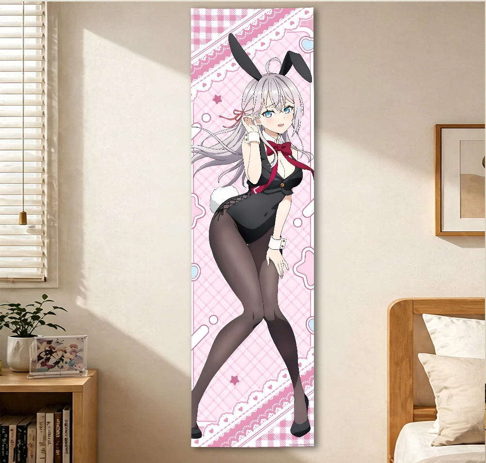 Alya Sometimes Hides Her Feelings Alisa Kujou Bunny Girl Tapestry, Pink Plaid Anime Long Vertical Wall Hanging Otaku Decor