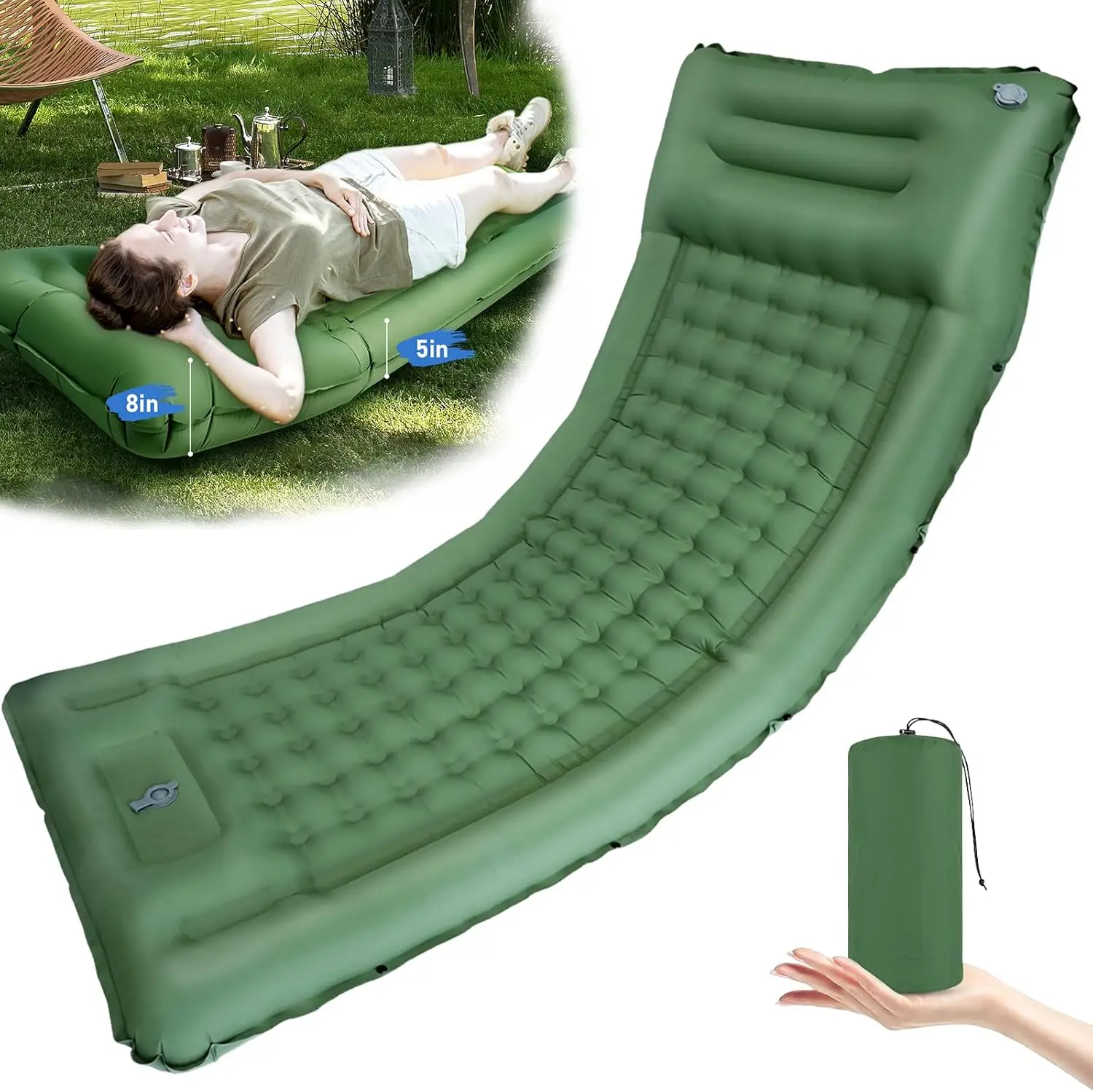 

Camping Mattr Extra Thi 5In, Sleeping Pad For Camping With Pillow, Single Backpacking Mat Built-In Pump, Self Inflating