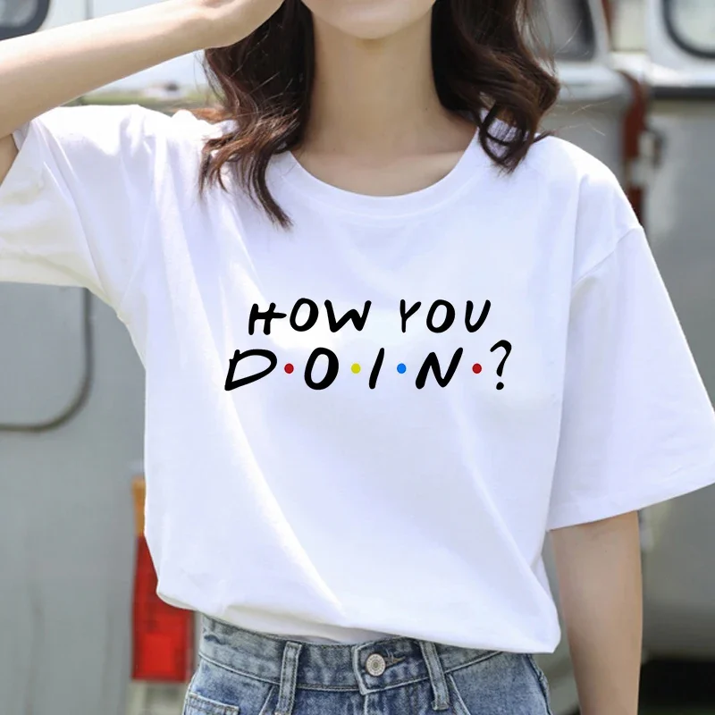 Short Sleeve Print Clothing Women's T-Shirt Camiseta De Manga Corta Para Mujer Ropa Blanca Con Estampado De Letras Friend Top