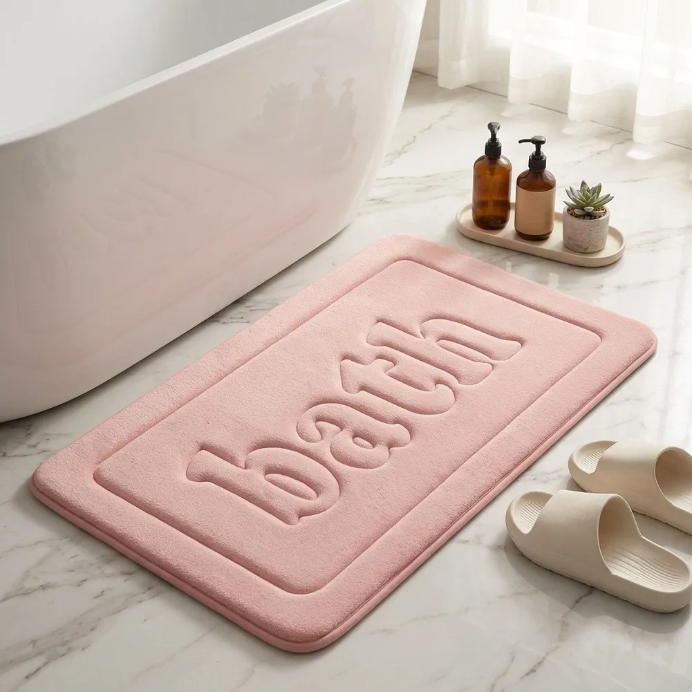 Non-slip Bath Mat Bath Mat Plush Bathroom Carpet Coral Fleece Bath Mat Gentle Underfoot Feel Strong Traction Backing