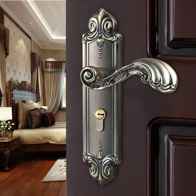 النمط الأوروبي مقبض داخلي قفل الباب الميكانيكي الصامت، سبائك الزنك الصلبة الخشب غرفة سبليت قفل