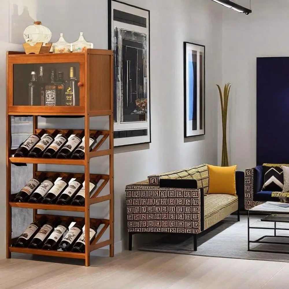 

Подставка для вина на 15 бутылок с местом для хранения, шкаф для домашнего кафе-бара коричневого цвета эспрессо