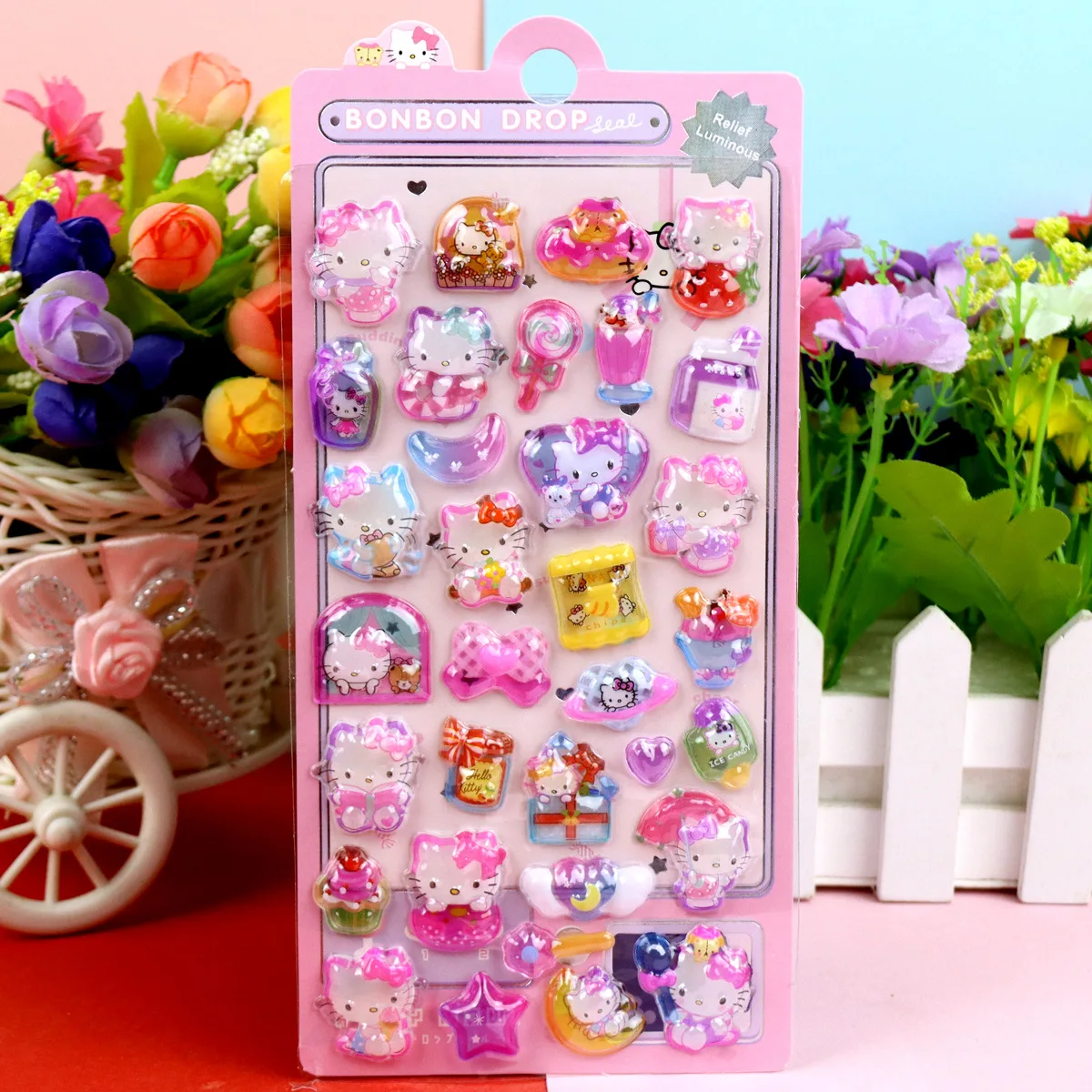Personnages 3D Kawaii Sanrio HelloKitty Kuromi ma mélodie cannelle autocollants lumineux en relief tridimensionnels petit cadeau