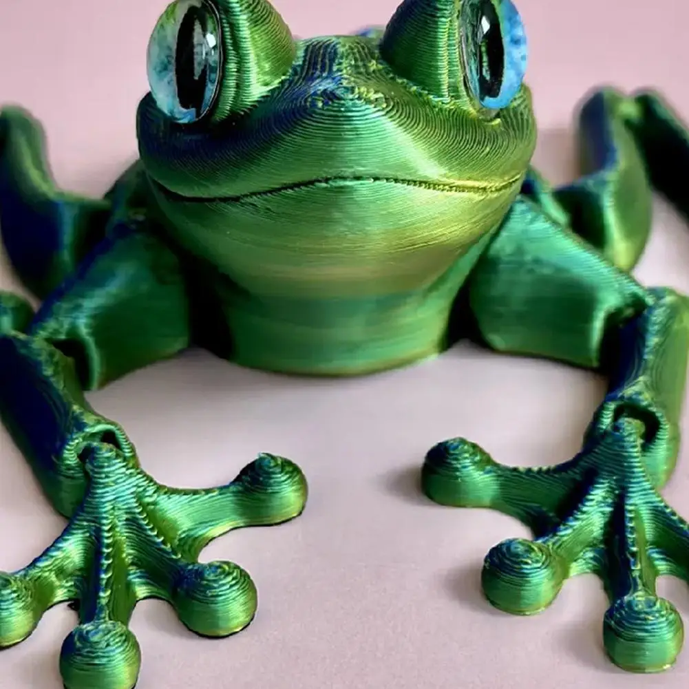 3D Printed Cute Frog Model Multi-joint Movable With Glittering Eyes Simulated Animals Model For Room Decor Accessories Kids Gift