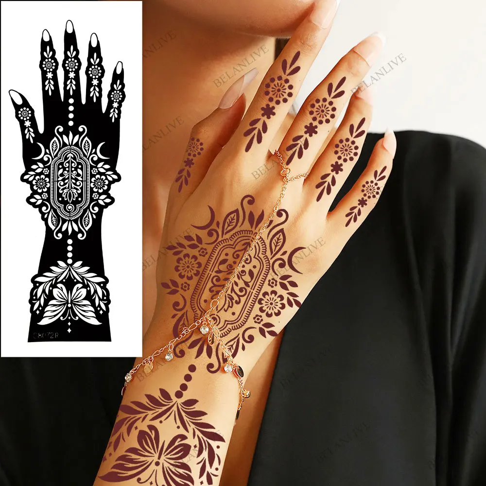 

1 Pair Flower Pattern Tattoo Stencils for Women Hollow Henna Tattoo Stencils for Hand Fingers Reusable Tattoo Templates Tattoo