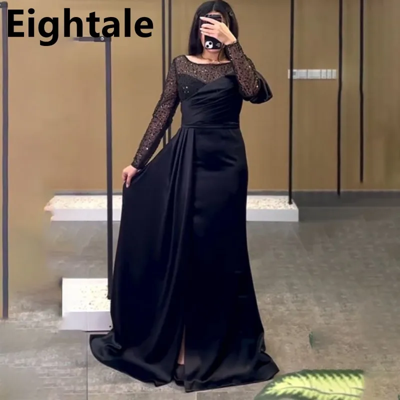 Acht schwarz boden lange Abendkleider für Hochzeits feier Langarm Pailletten formelle Ballkleid Dubai Party kleid