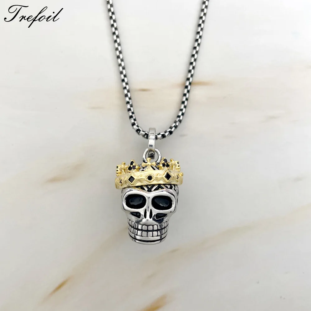 Necklace Chain with Skull Golden Crown Pendant 925 Sterling Silver 2021 New Strength Dignity  Men Woman Jewelry Mystical Gift