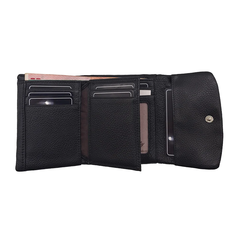 New Soft Genuine Cow Leather Short Wallet For Women Multifunctional Ladies Tri-fold Hasp Purse Cowhide Solid Color Card Holders
