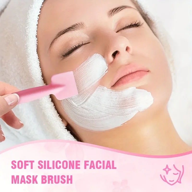Spazzola per maschera facciale in silicone rosa da 3 pezzi con design a pala a spatola per un'applicazione uniforme della pelle sensibile al viso ​   Strumento per la cura della pelle