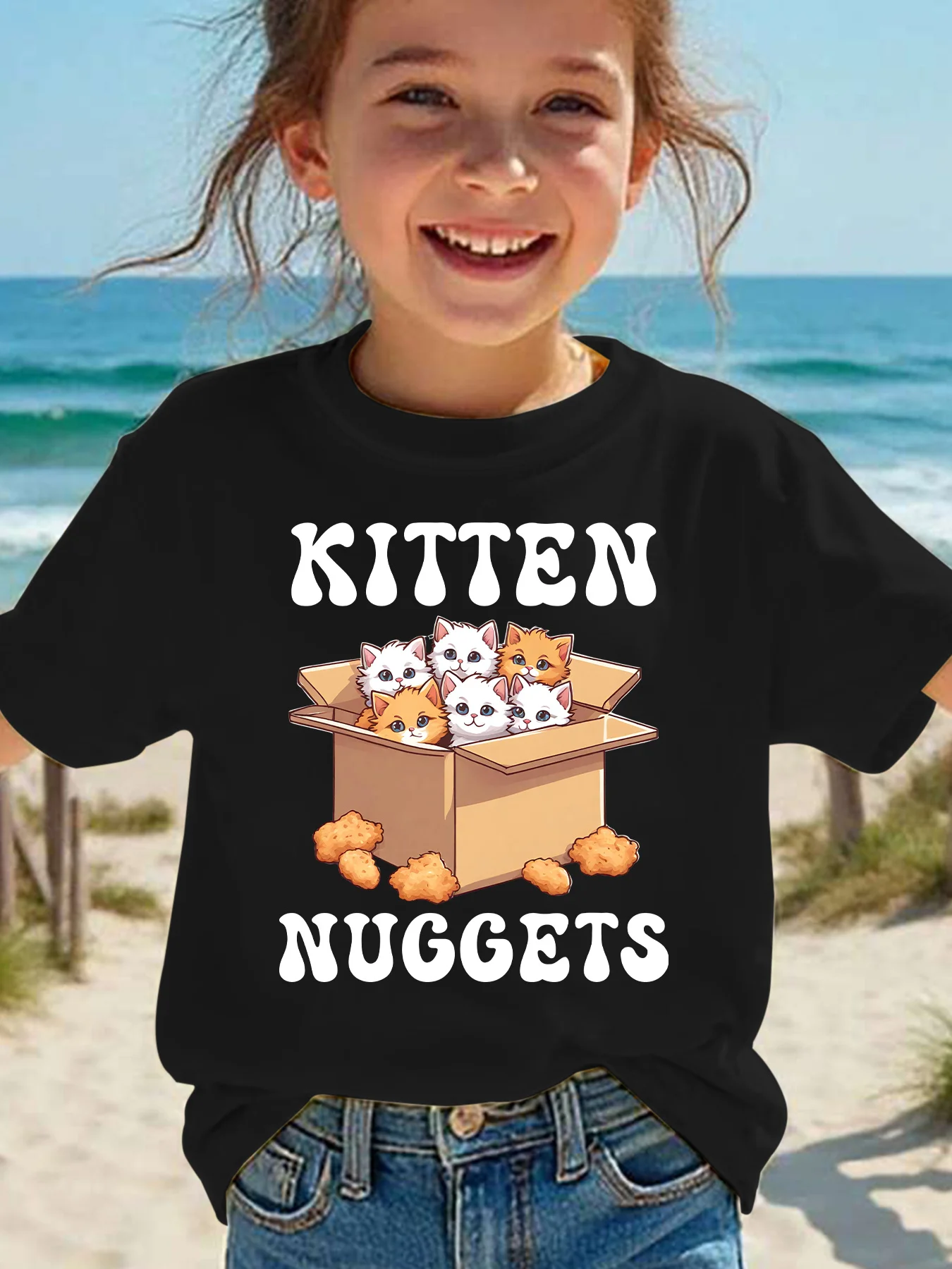 Cartoon Box Kitten Graphic T Shirt Boys Girls Family Matching Soft Cotton Short Sleeve Interesting Children Basic Daily Wear Top