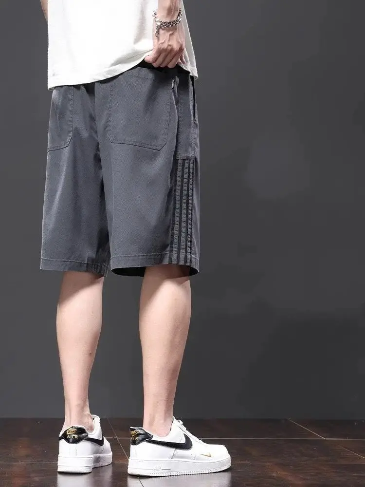 Summer Elastic Lace Up Waist Loose Casual Straight Shorts Male Solid Color Fashion All-match Japanese Style Short Pants Hombre