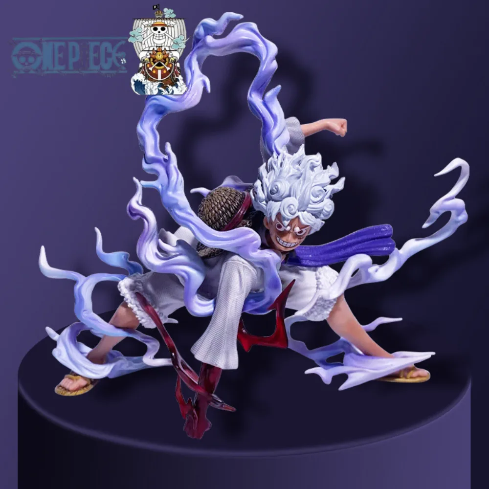 قطعة واحدة من شخصية Gear 5 Nika Form Luffy Crouching Pose، تمثال Sun God Anime القابل للجمع #1