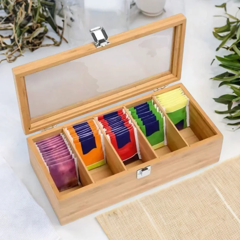 木製ティーバッグオーガナイザーホルダー耐久性のあるコーヒーバッグオーガナイザーボックスキッチンパントリーキャビネットカウンタートップ用