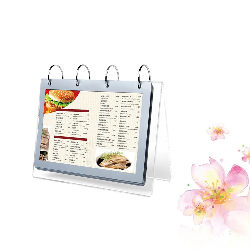 6-Piece Acrylic Double-Sided Flip Page Name Holder Transparent Price Display Stand with PVC Loose Sheets for Office Cafe Store