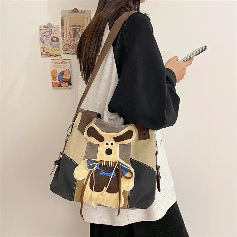 

Snoopy Retro Cute Canvas Shoulder Bag Large Capacity Messenger Bag Y2K Color Contrast Student Tutorial Tote handbag